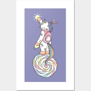 Weird Unicorn Cat busy maintaining the universe Posters and Art